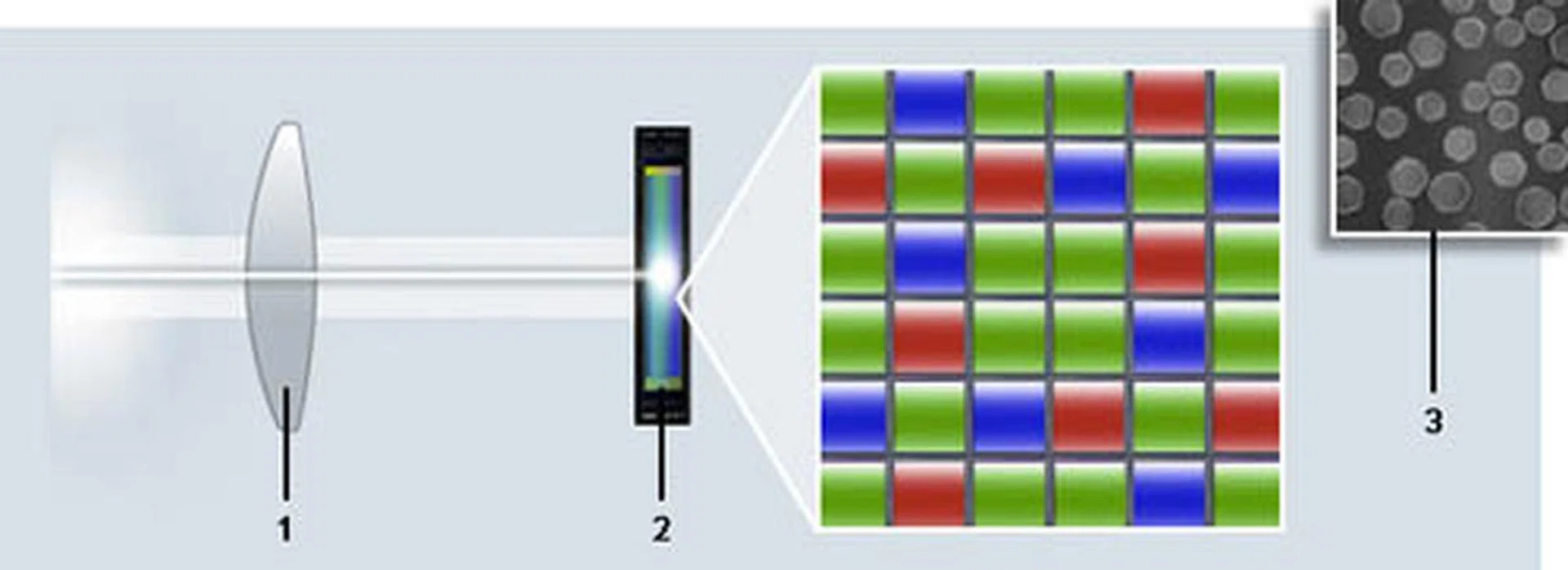 The X-Pro1 does away with the optical low-pass filter altogether. The random arrangement of the RGB pixels in the new sensor (2), inspired by the randomness of film (3), promises to reduce the presence of moiré and deliver higher color reproduction fidelity. Image source: Fujifilm.