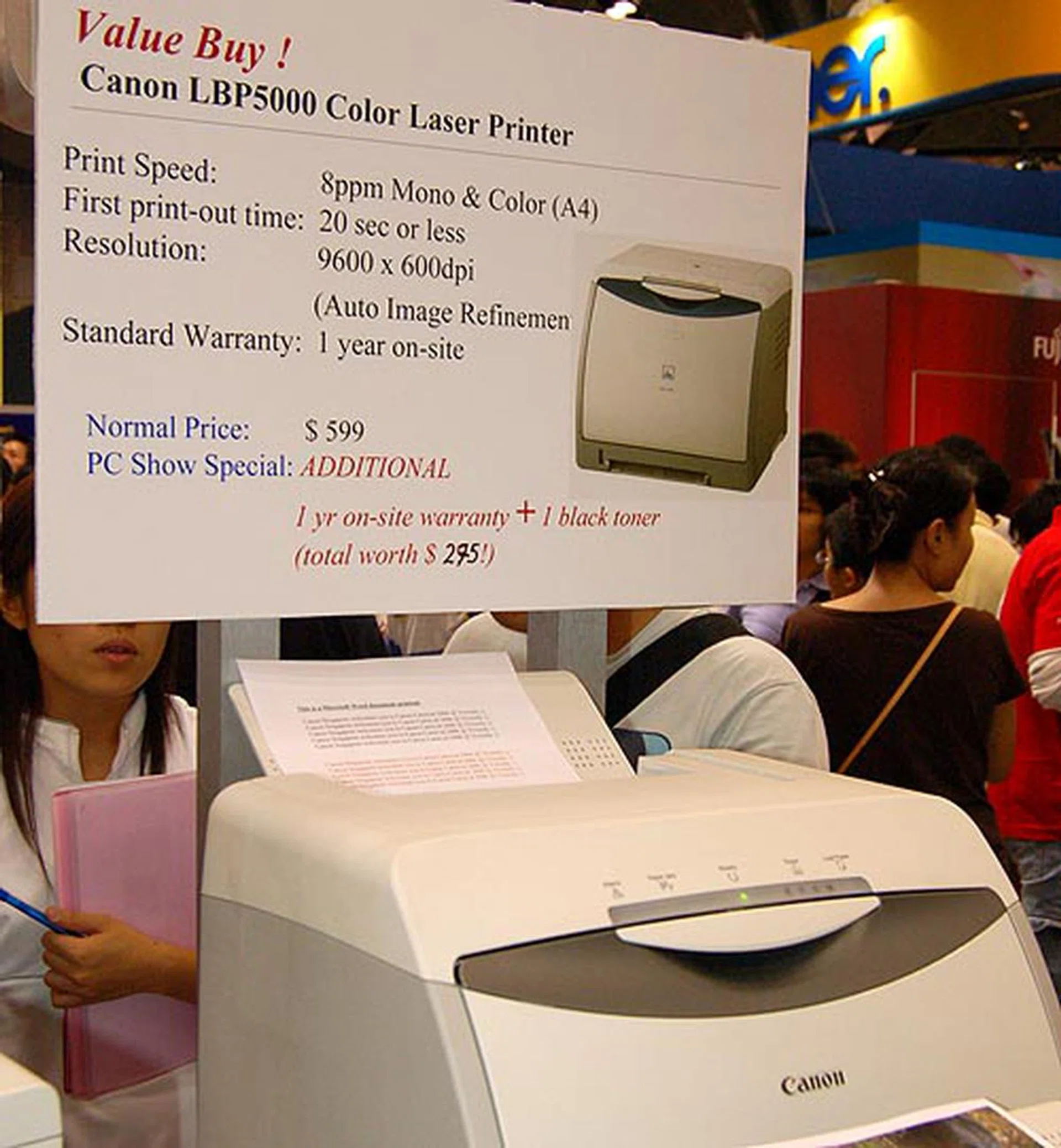  Spotted was a value buy from Canon. This Canon LBP5000 Color Laser Printer does 8ppm in mono and color for only $599.  