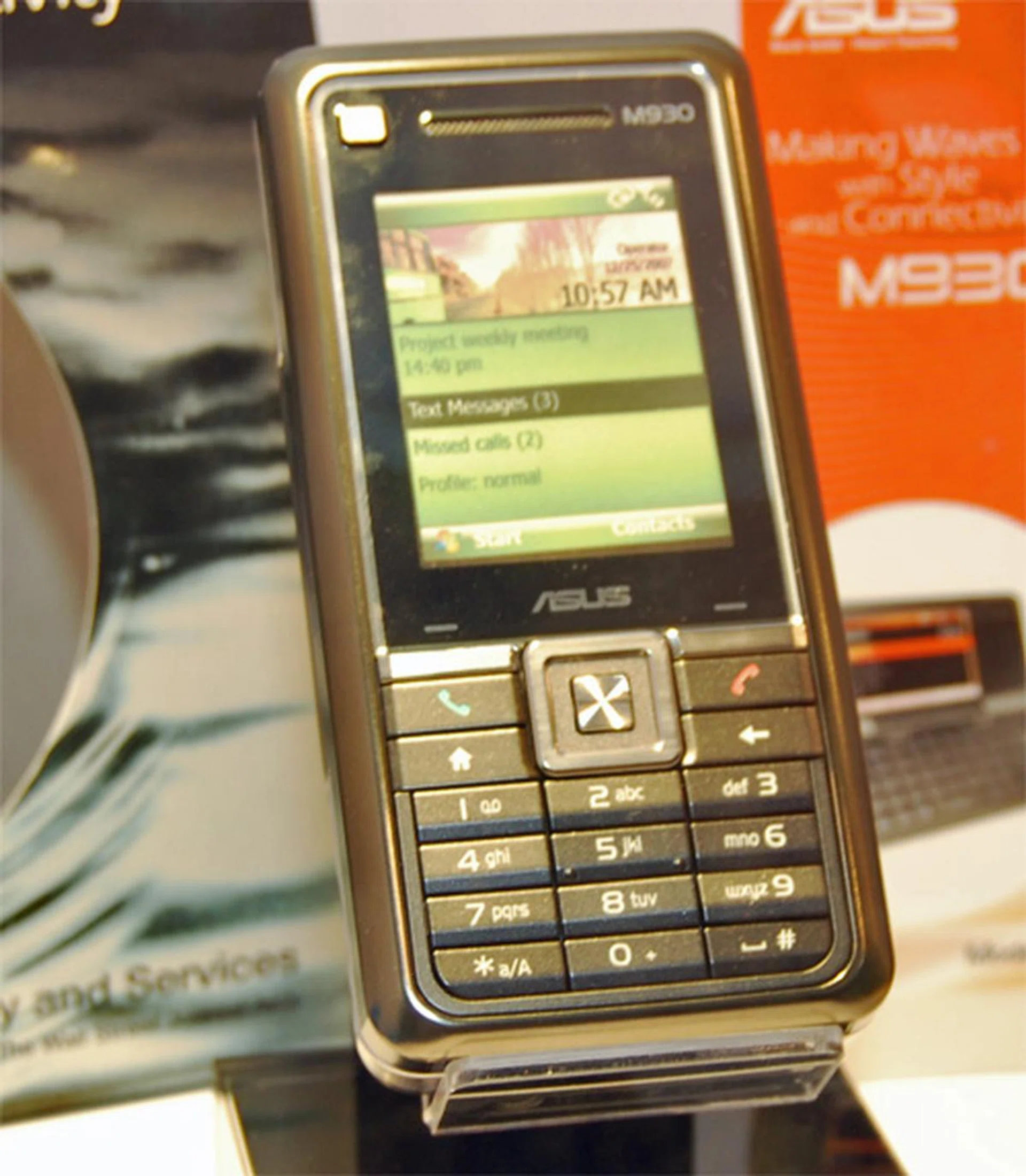  ASUS showed off its M930 at CommunicAsia. A Windows Mobile Device, it features a full QWERTY keyboard, an ultra wide screen and full speed and connectivity with 3G.  