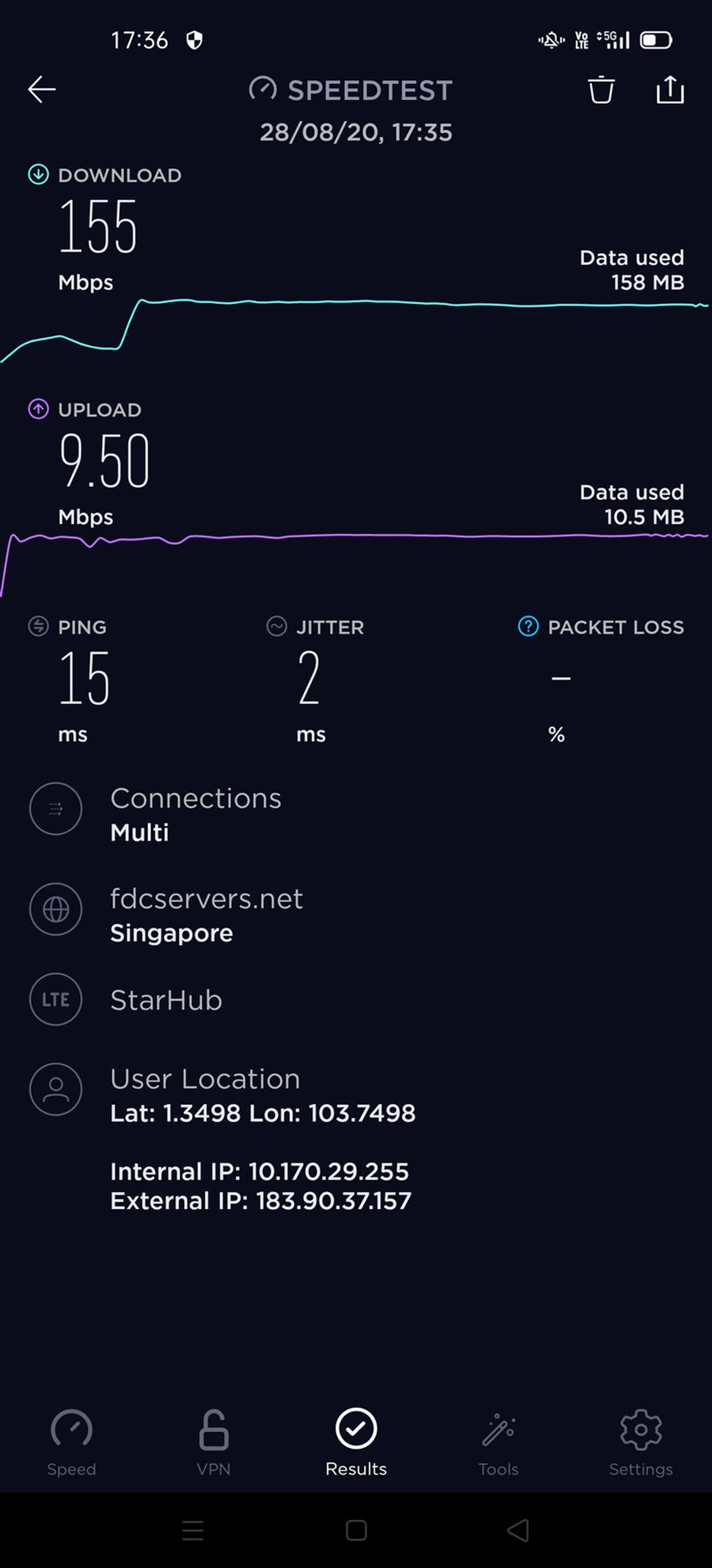 StarHub 5G trial network, Test 1.