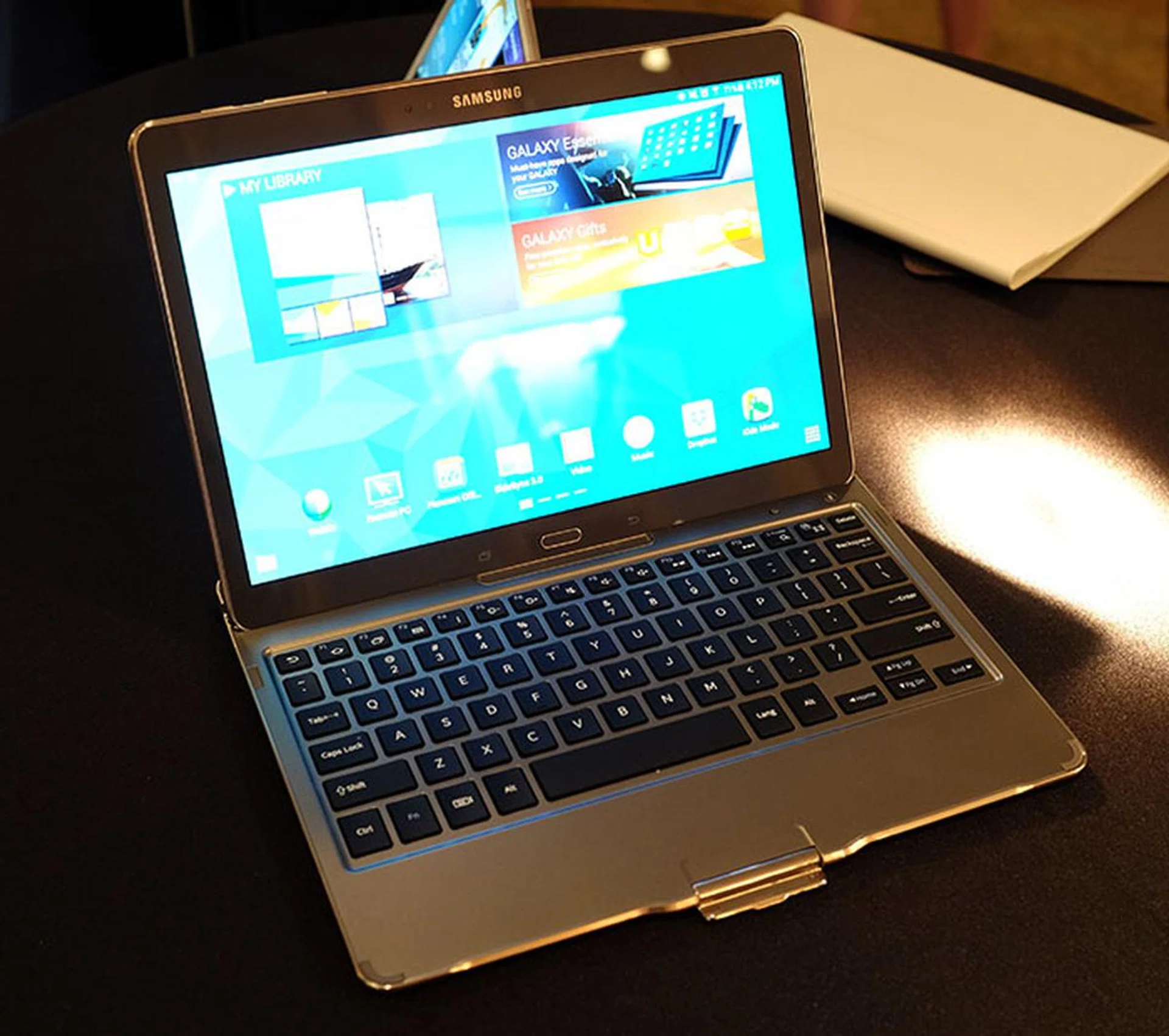 The keyboard case turns the Tab S into a 10.5-inch Android notebook.