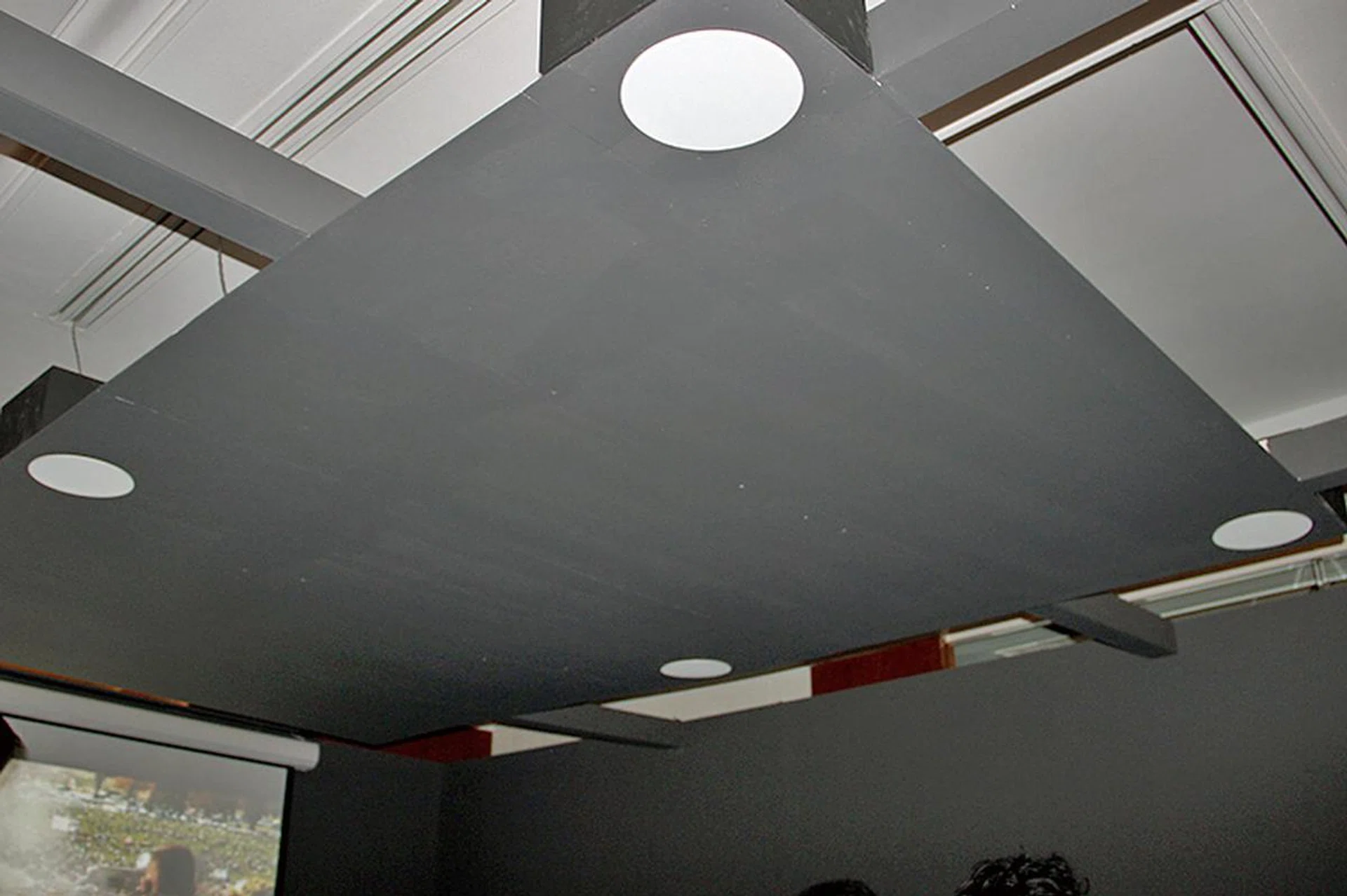 Remember, the overhead speakers are the most important element in a Dolby Atmos setup. If you can do it, ceiling-mounted speakers give the best effect. For its Dolby Atmos demo at ISSE, Yamaha has to build a temporary false ceiling to house the four in-ceiling speakers.
