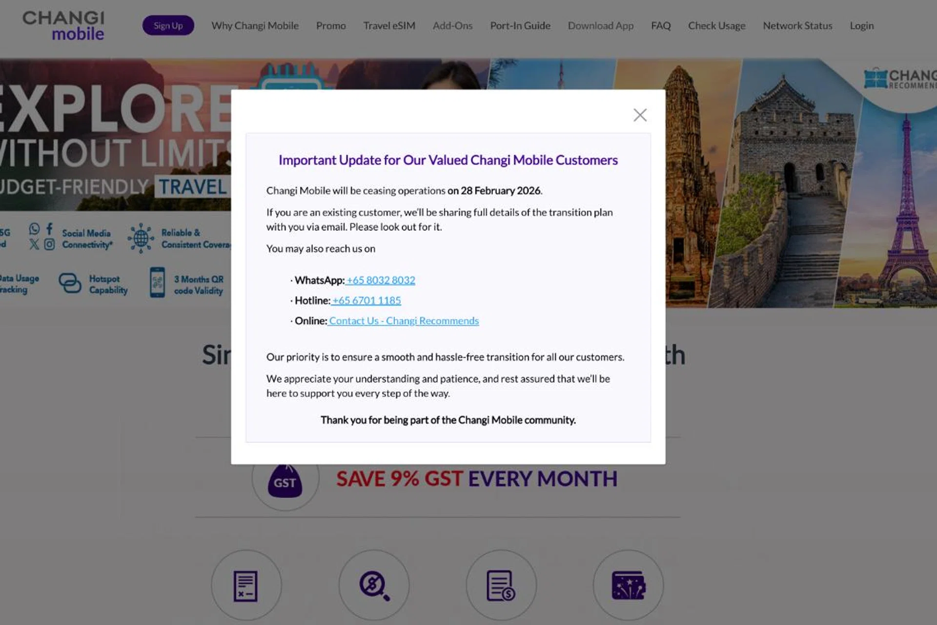 Changi Mobile cessation