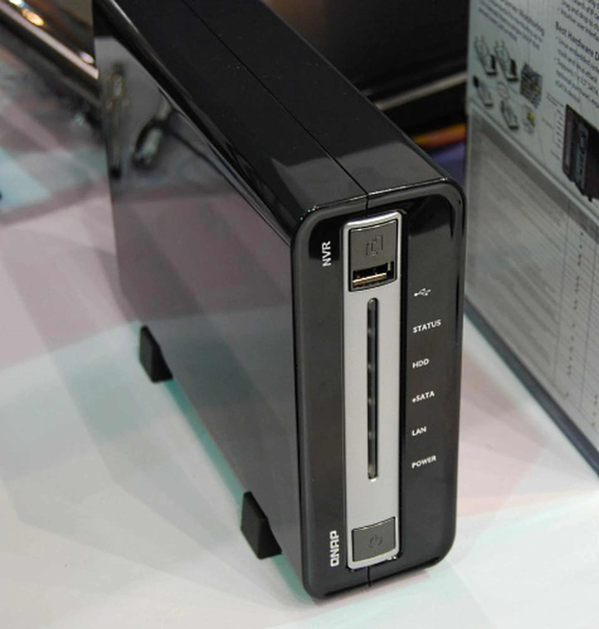 The QNAP NVR-104 is designed for network surveillance for SMB and SOHO, with the ability to monitor, record and allow for video playback from the IP camera via the internet. 