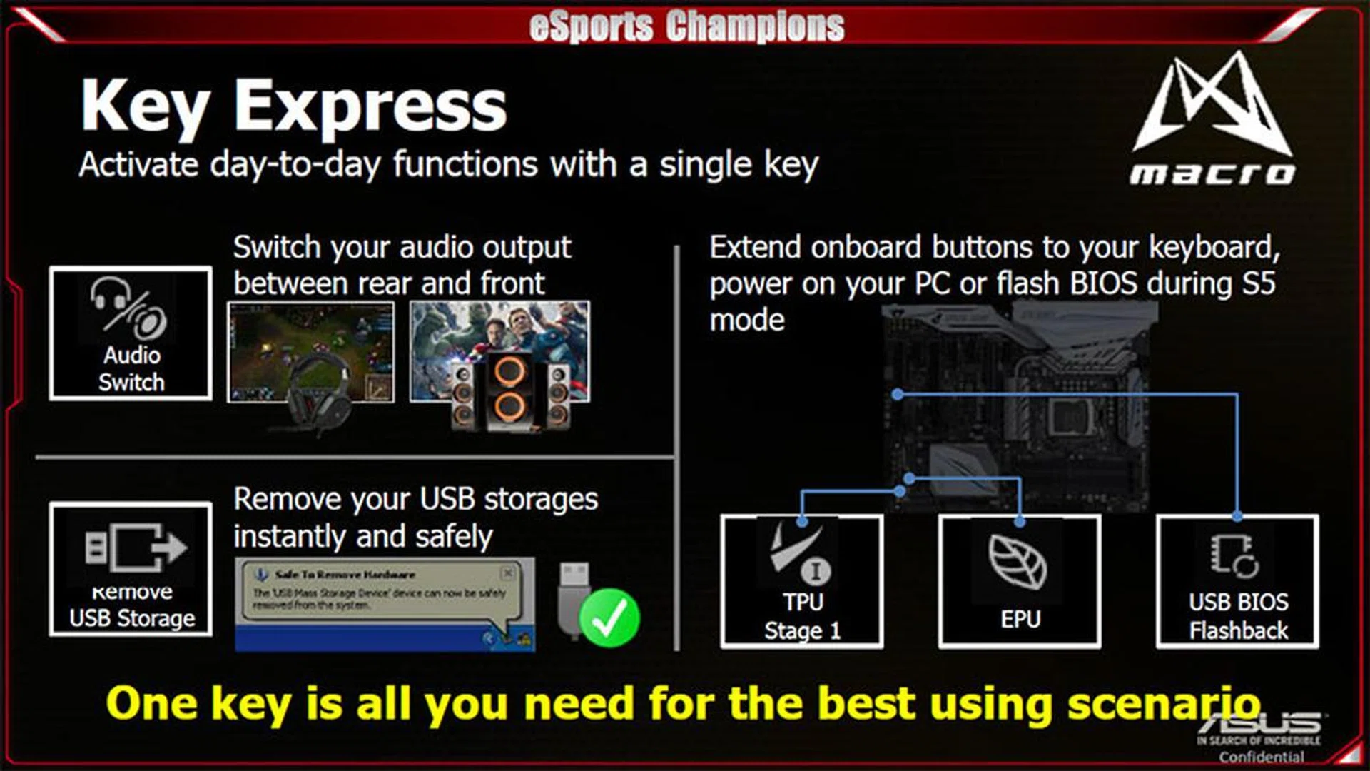 Other nifty functions of Key Express include the ability to quickly switch between rear and front audio outputs and remove USB storage devices swiftly. (Image Source: ASUS)