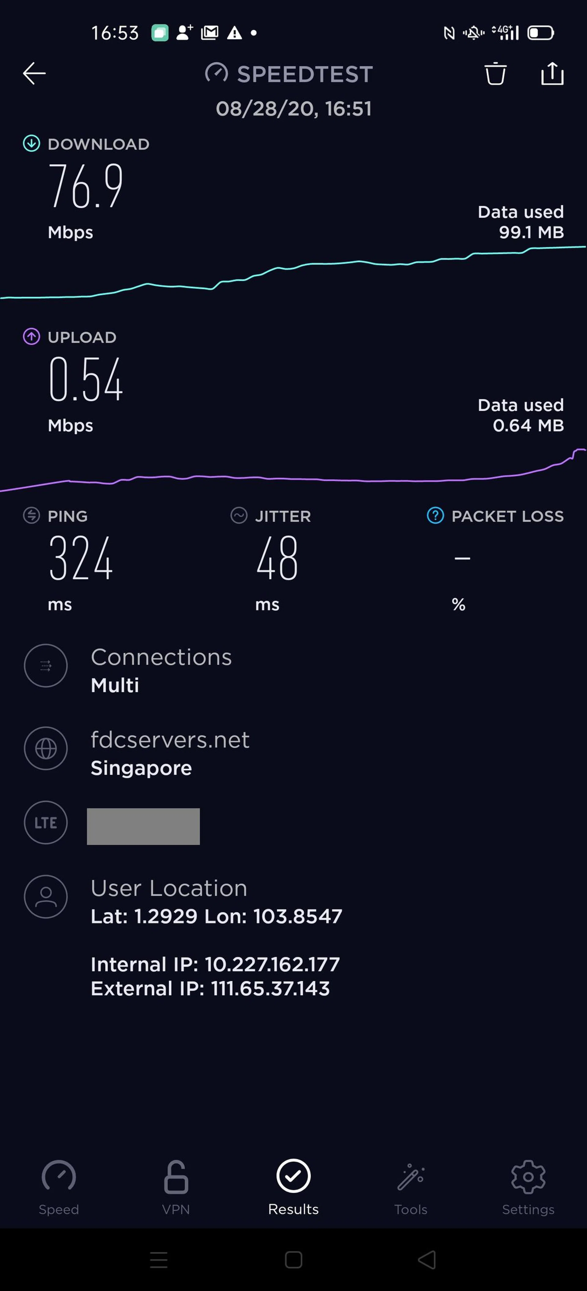Competing 4G network, Test 1.