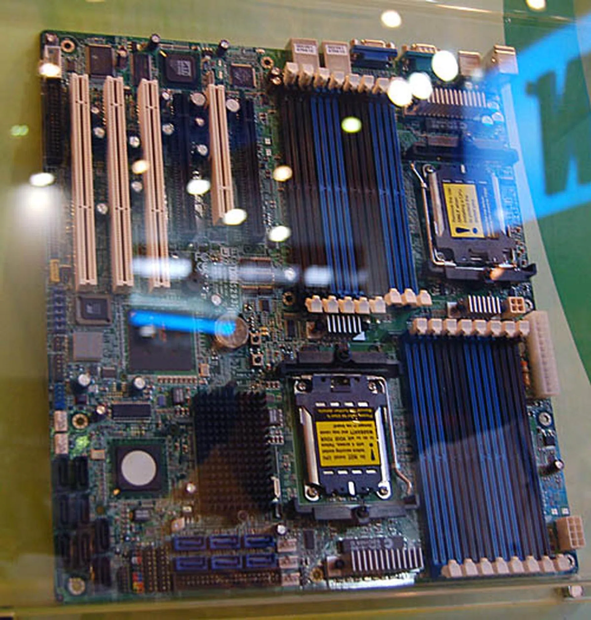  Up to 2 AMD Opteron 2000 series processors can be installed onto this Tyan S2932 motherboard, which uses a nForce Pro 3600 chipset, giving it allowance for up to 16 DDR2 DIMM slots (64GB). There are also eight SATA 3.0 connectors with RAID support.  