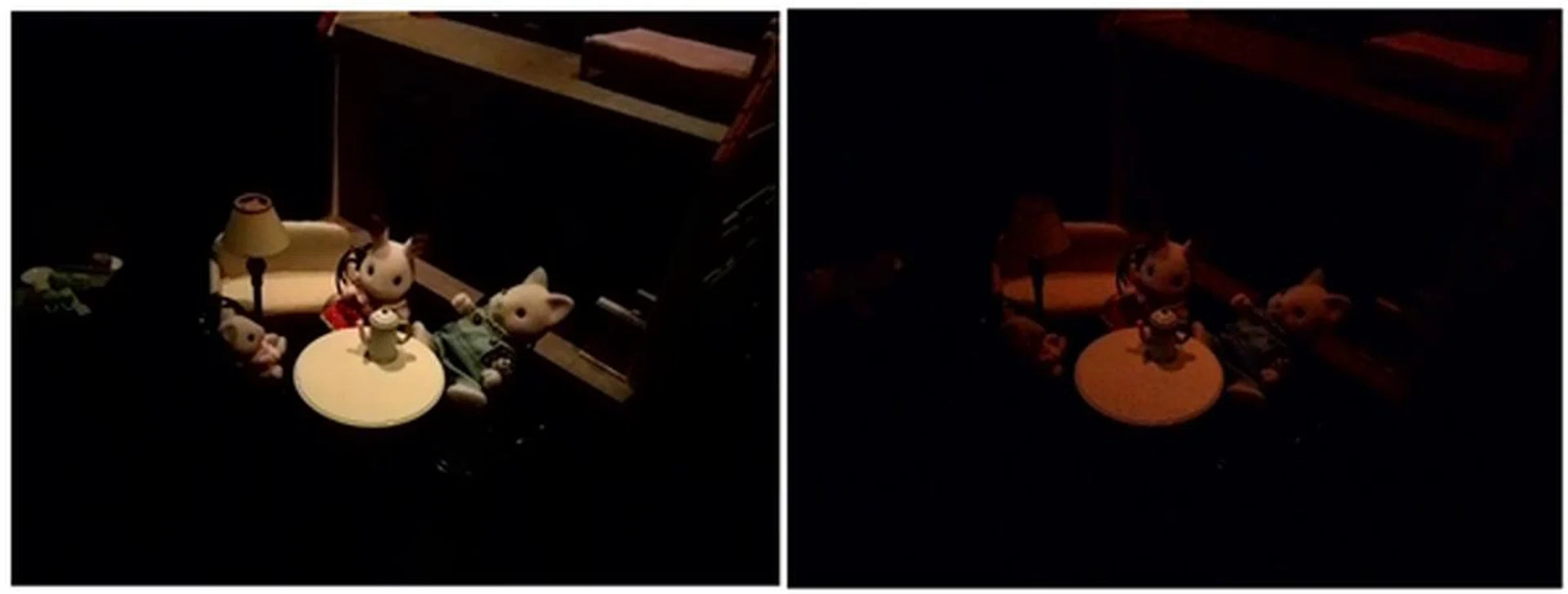 Left: Low Light Mode. <br> Right: Night Mode. <br> If you combine both hardware and software features, it is not hard to guess why the Low Light Mode takes better photos under low light conditions.