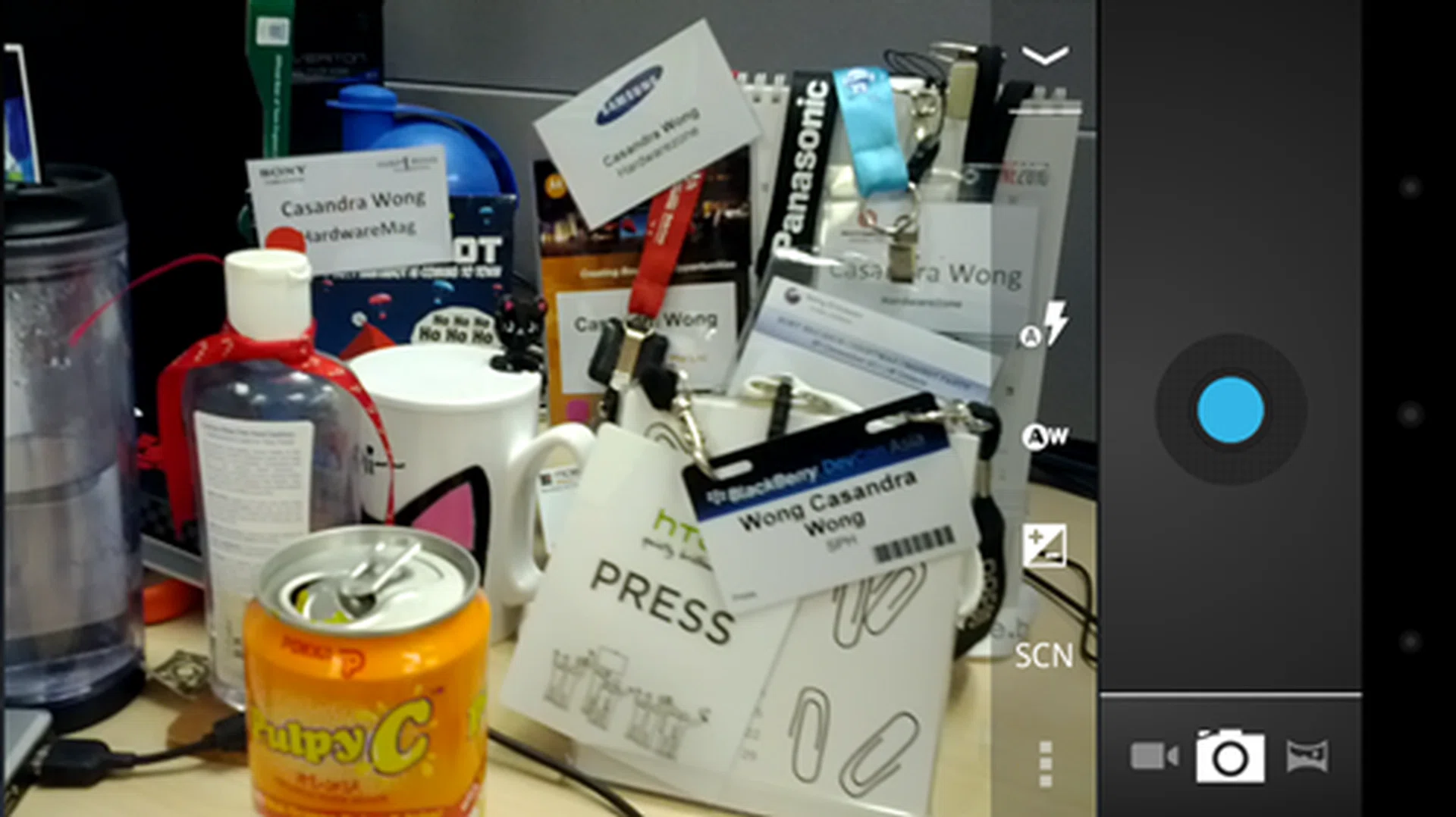 The built-in camera app comes with a pretty cut-and-dried user interface. To switch from video to still to panoramic shots, simply click on the three small icons accordingly at the bottom. Otherwise, settings are easily configured by tapping on a small round icon (not seen here) to pull out a tab of various options.