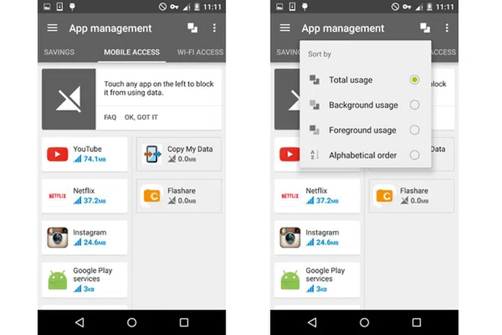 You can also easily control which app has access to mobile data.