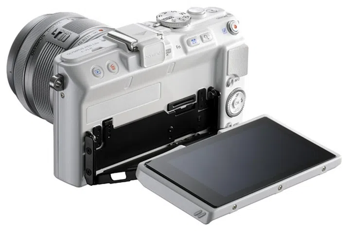 The rear screen can swivel 170 degrees to face the front.