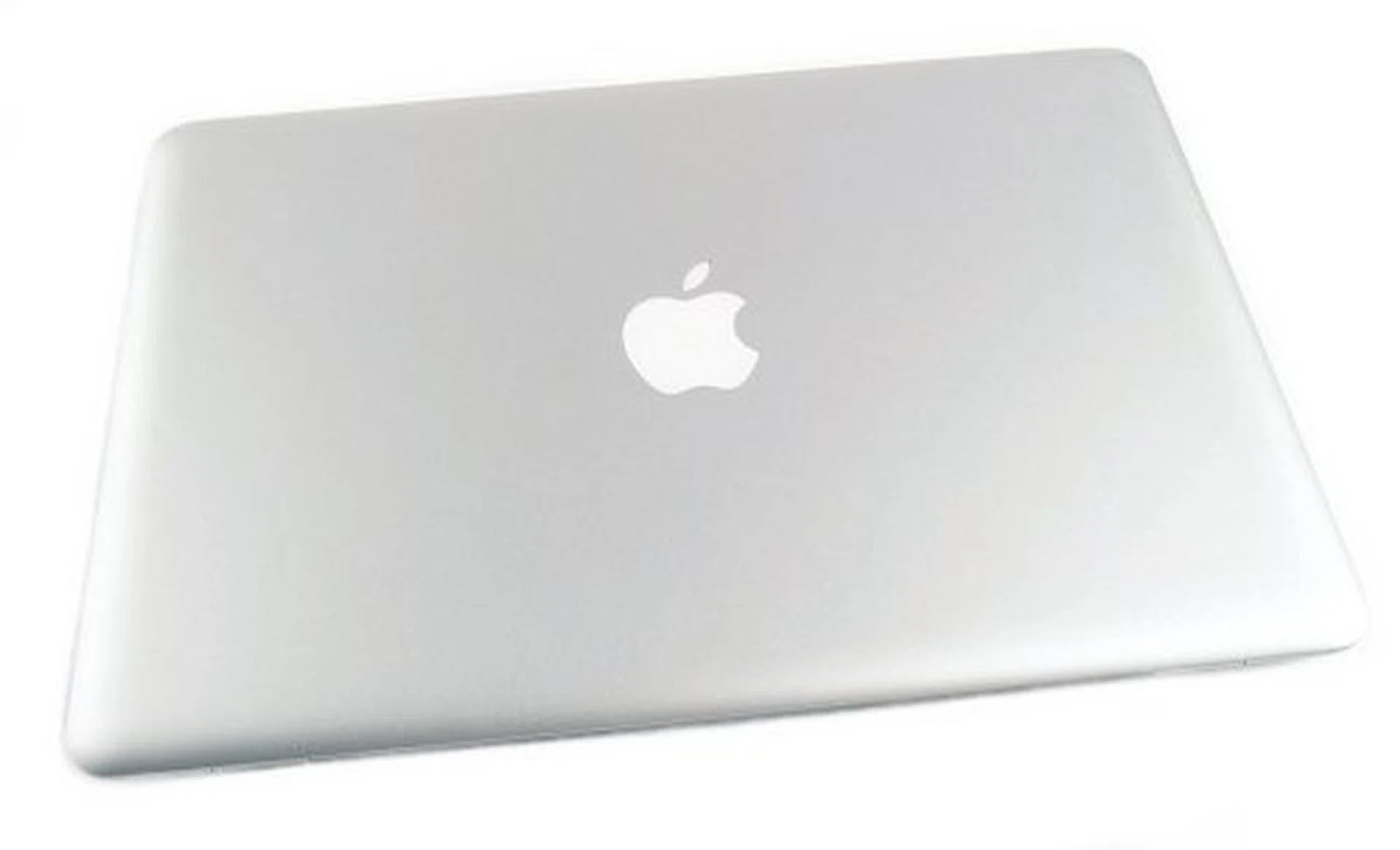 Top cover of the MacBook Air with its iconic logo. From here, you can already tell its curved design compared to a regular MacBook.