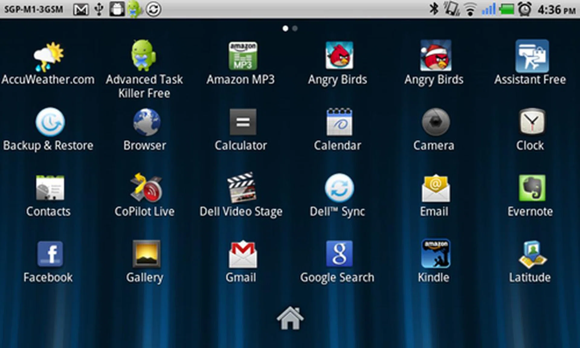The menu uses horizontal scrolling to suit the Streak's default landscape orientation.