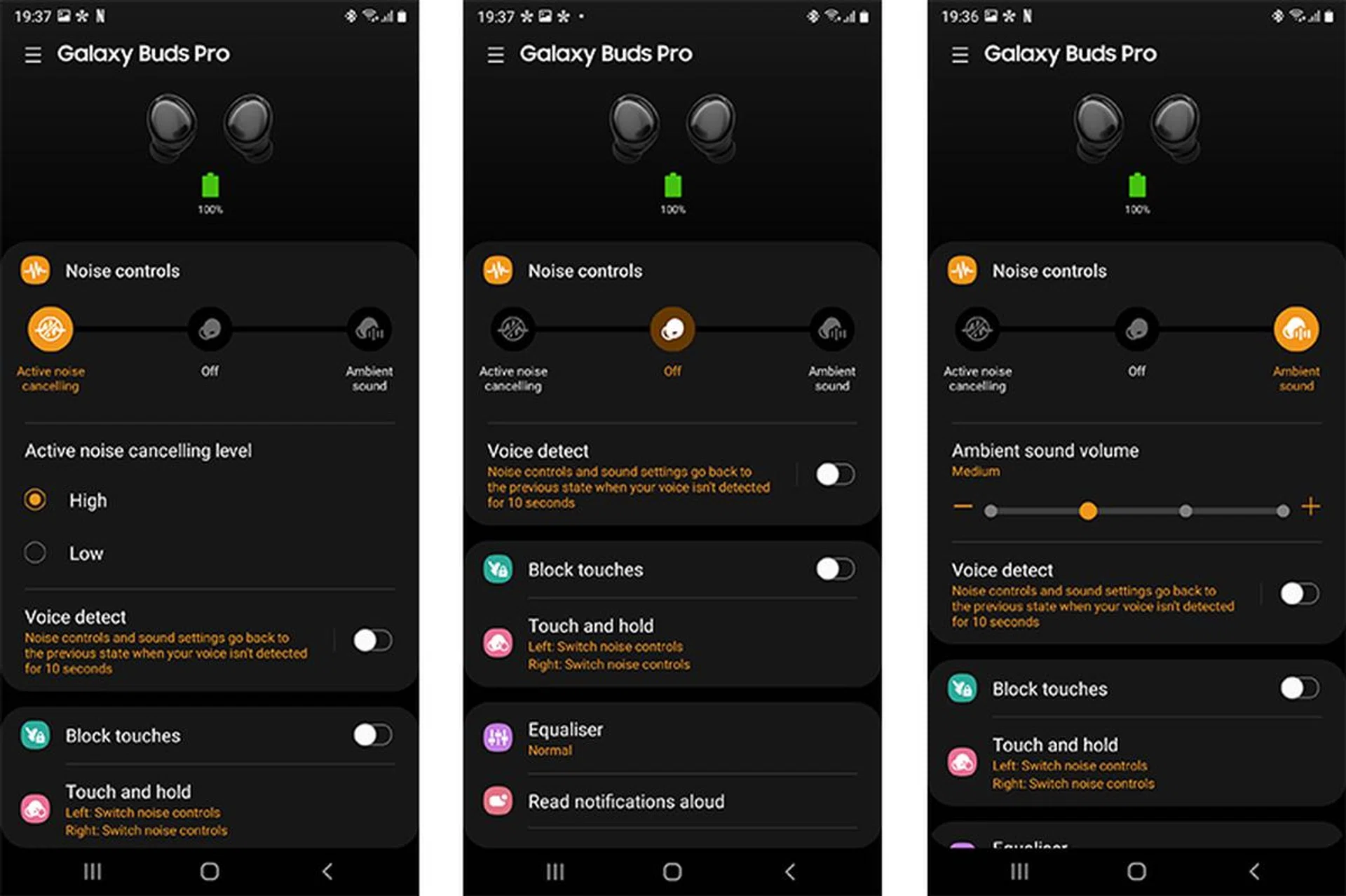 The Galaxy Wearable app gives you a bunch of customization options depending on your noise control. But touch customization is still lacking. 