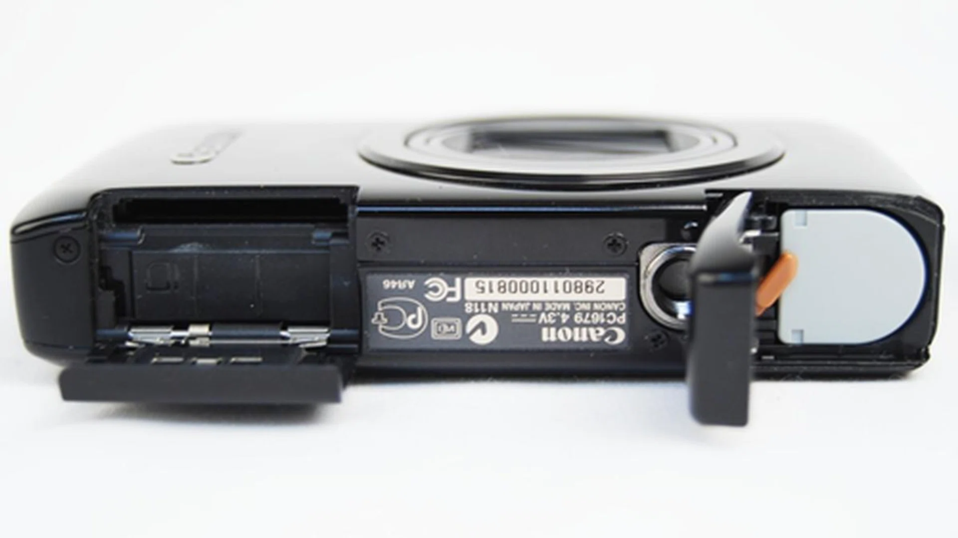 The bottom is reserved for the rechargeable battery (right) and SD card slot (left).