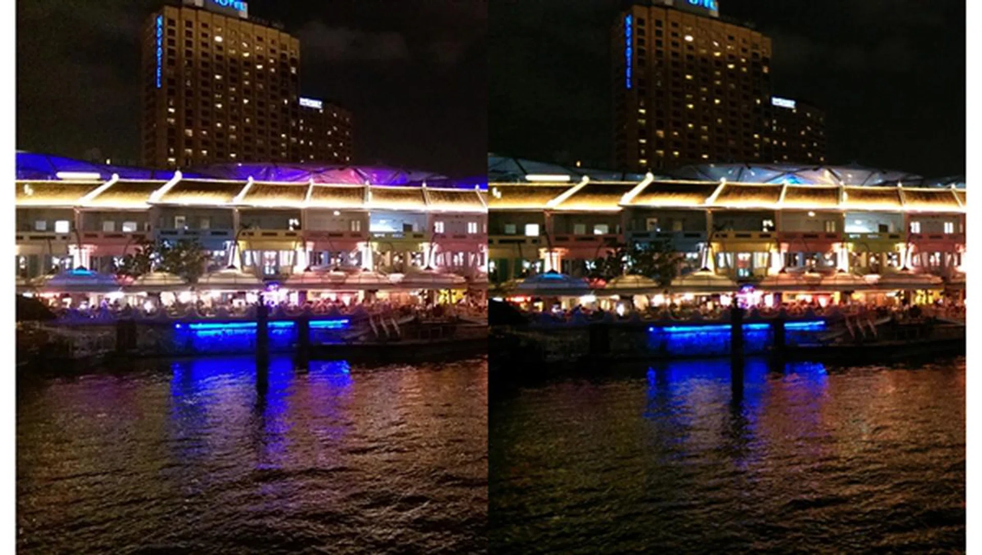 Left: HTC One (M8). <br> Right: HTC One (2013). <br> If you zoom in onto the windows in the building and shophouses, the image quality seems to be similar to one another. However, we feel that the One (M8) takes slightly overexposed photos.