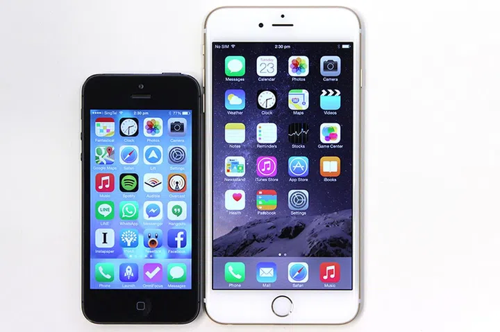 My iPhone 5 next to the iPhone 6 Plus. That's a big jump.