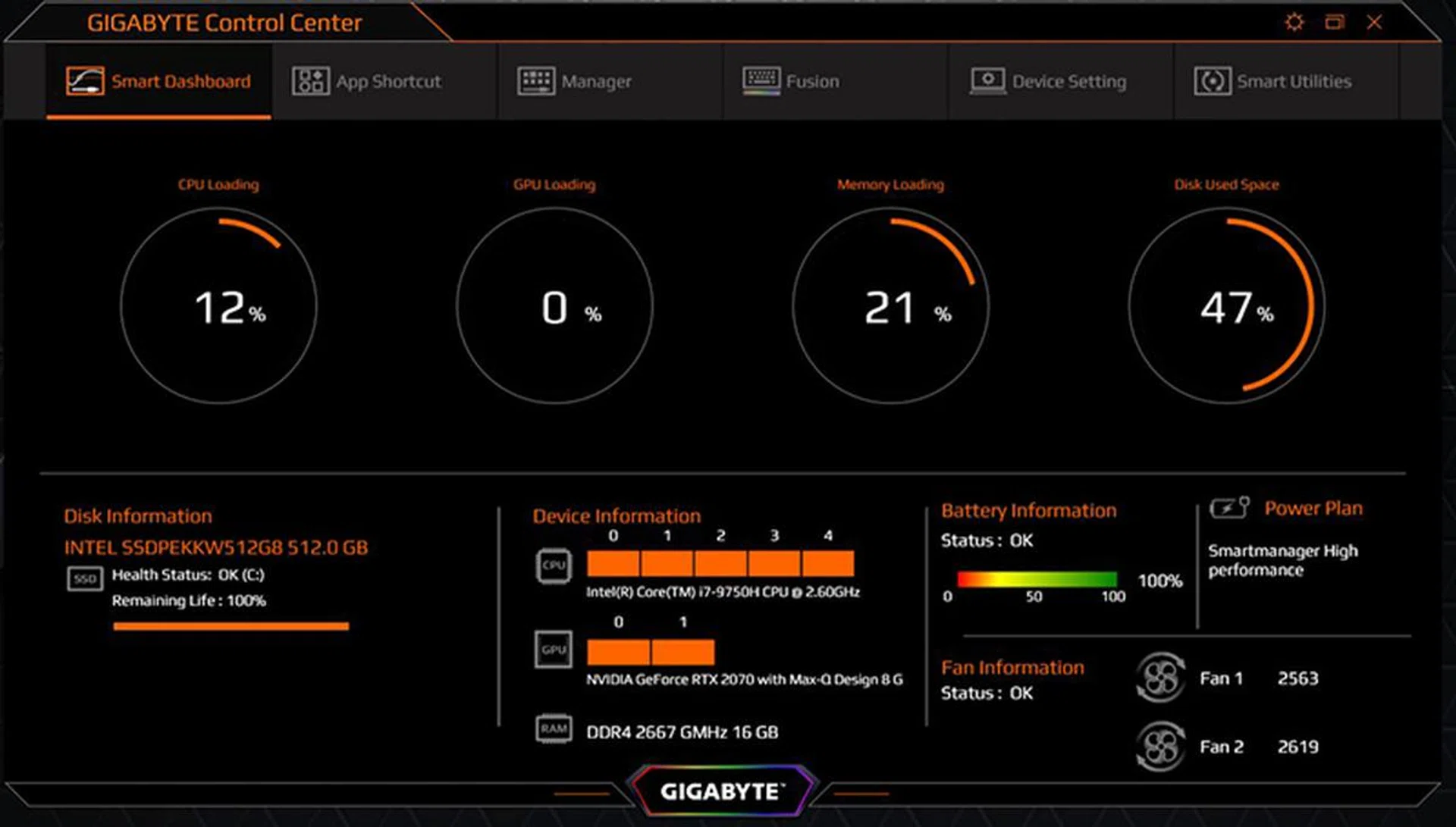 Gigabyte's Control Center software provides more controls for performance and fan speeds.