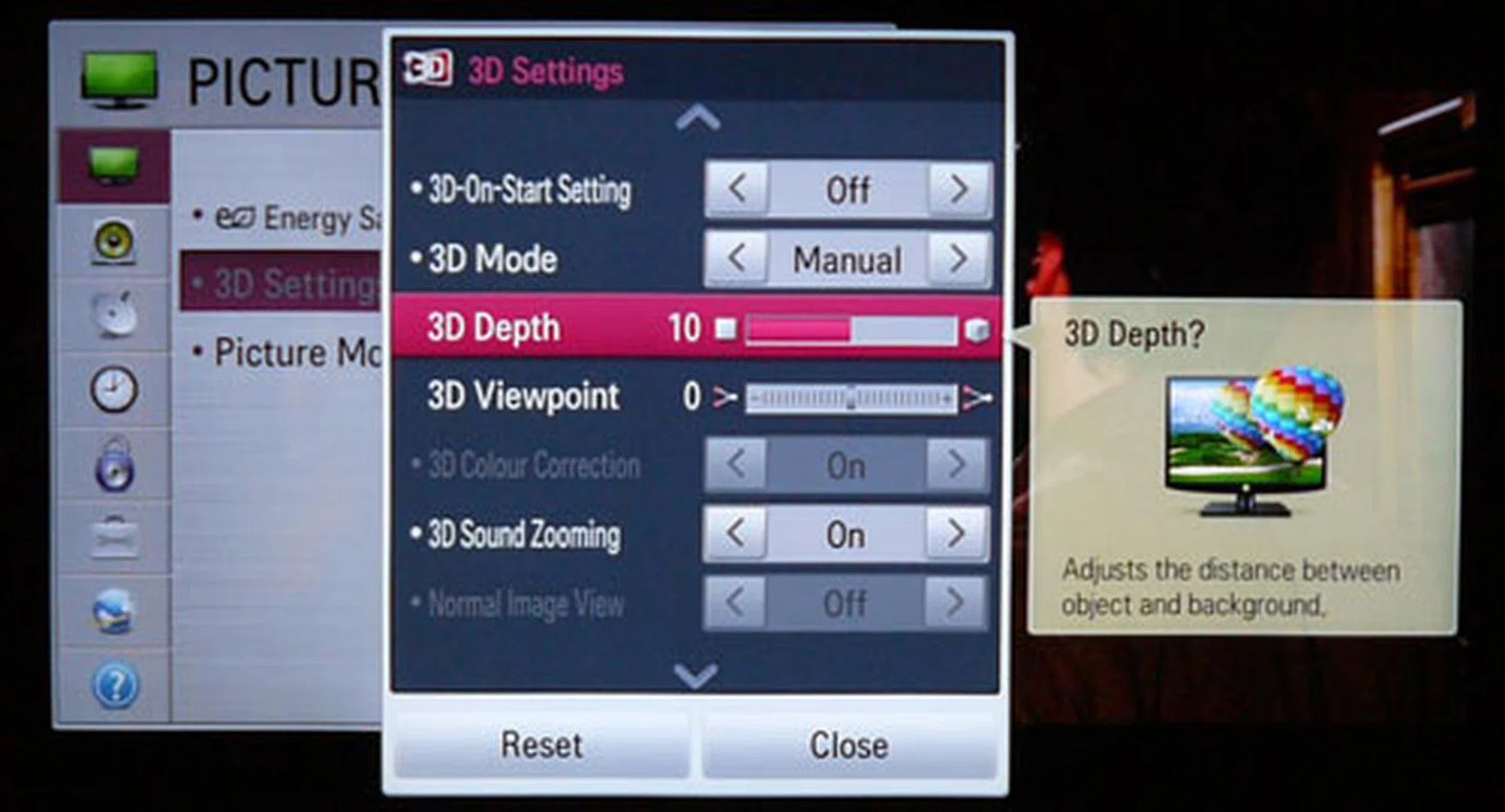 There are more 3D tweaks on the LM9600 compared to last year's models. In a nutshell, 3D Depth enables the viewer to adjust the distance between foreground objects and the background, while 3D Viewpoint supposedly allows  you to manipulate the perceived distance. Unfortunately, neither features were very convincing during our 2D to 3D conversion tests.