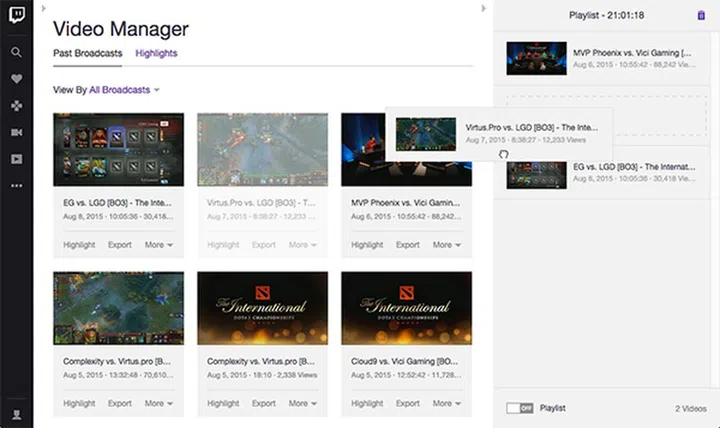 Twitch is adding the ability to create and manage playlists. (Image Source: Twitch)