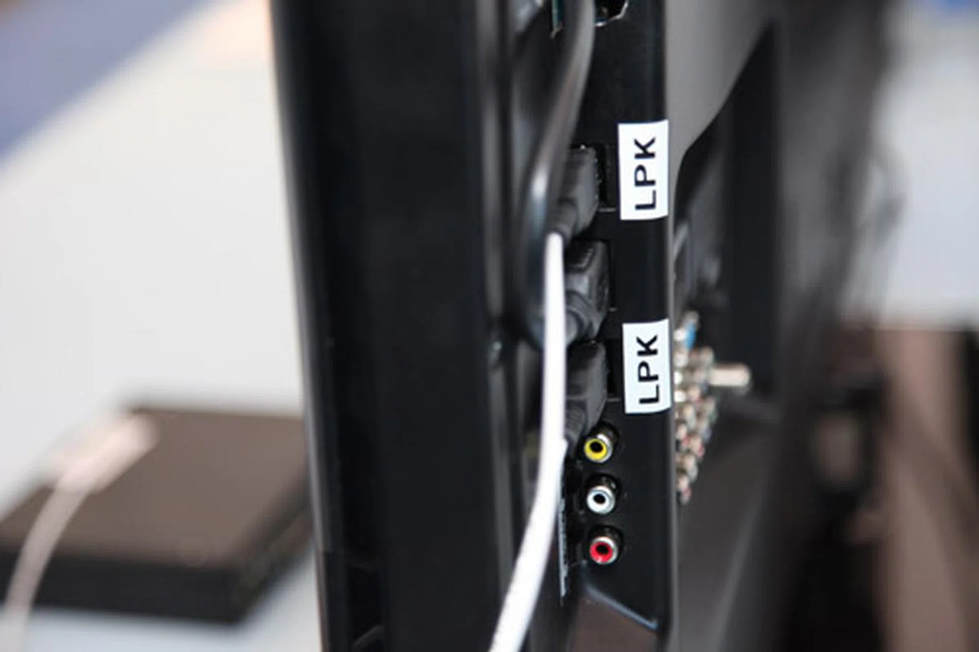 An LCD TV modified with Light Peak connectors. Two connectors are used for the purpose of daisy chaining devices together.