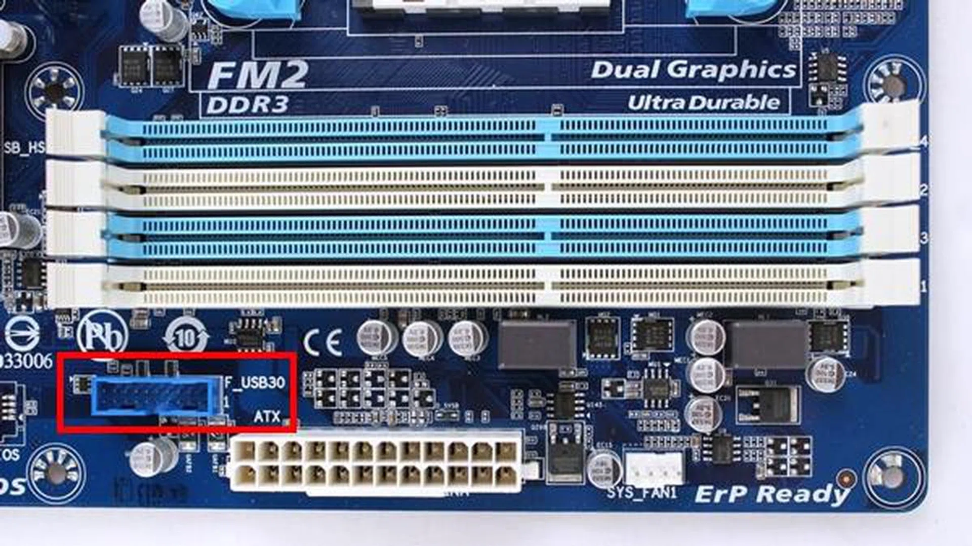 Located near the DIMM slots is a USB 3.0 header. The position of this header makes it easy for the user to connect a front panel USB 3.0 to it such that the USB 3.0 ports are presented at the facade of the system's chassis.