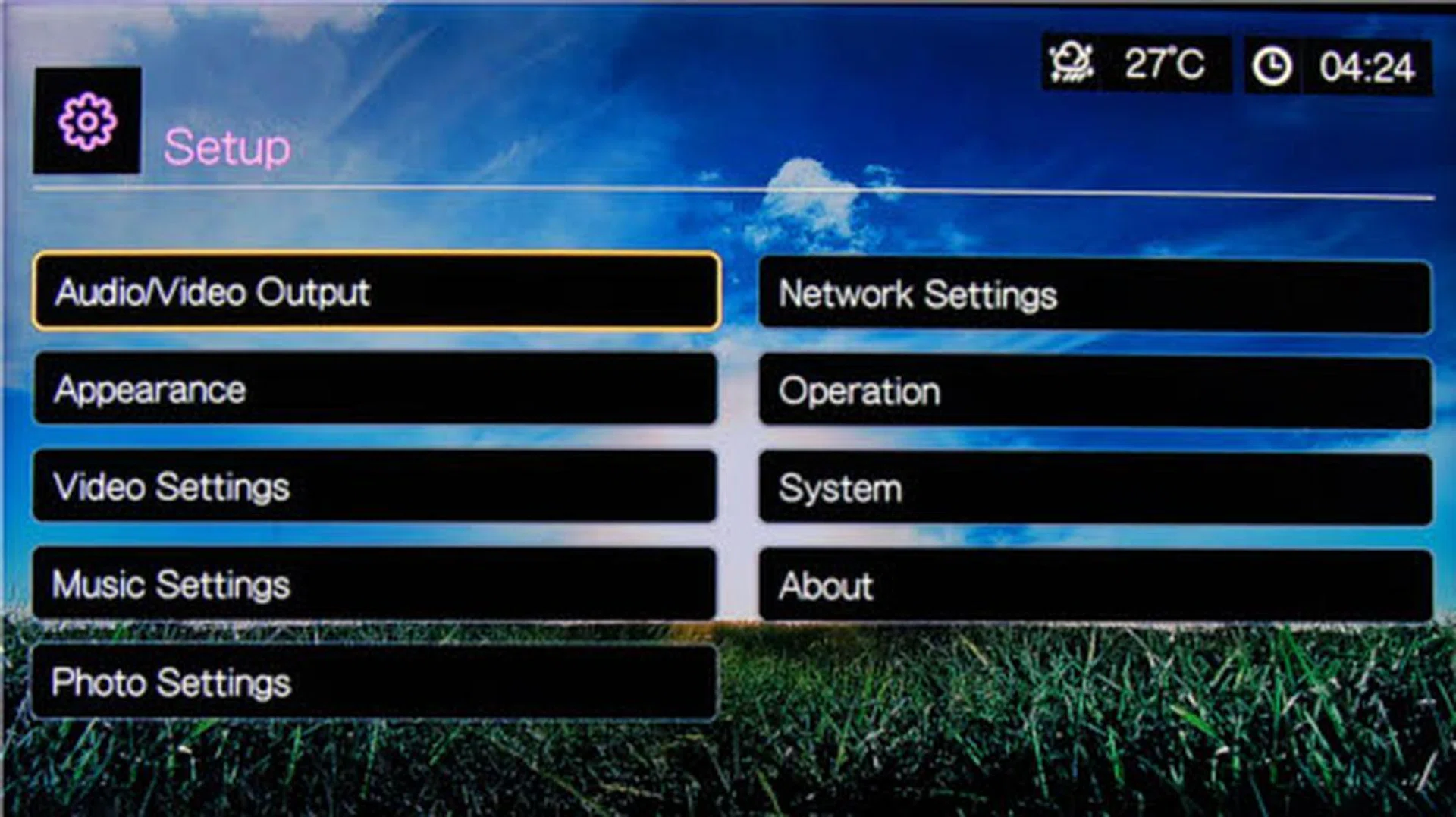 Here are the available submenus residing in the Setup menu. You can configure audio and video-related settings, network settings, system settings, and even how the home screen looks.
