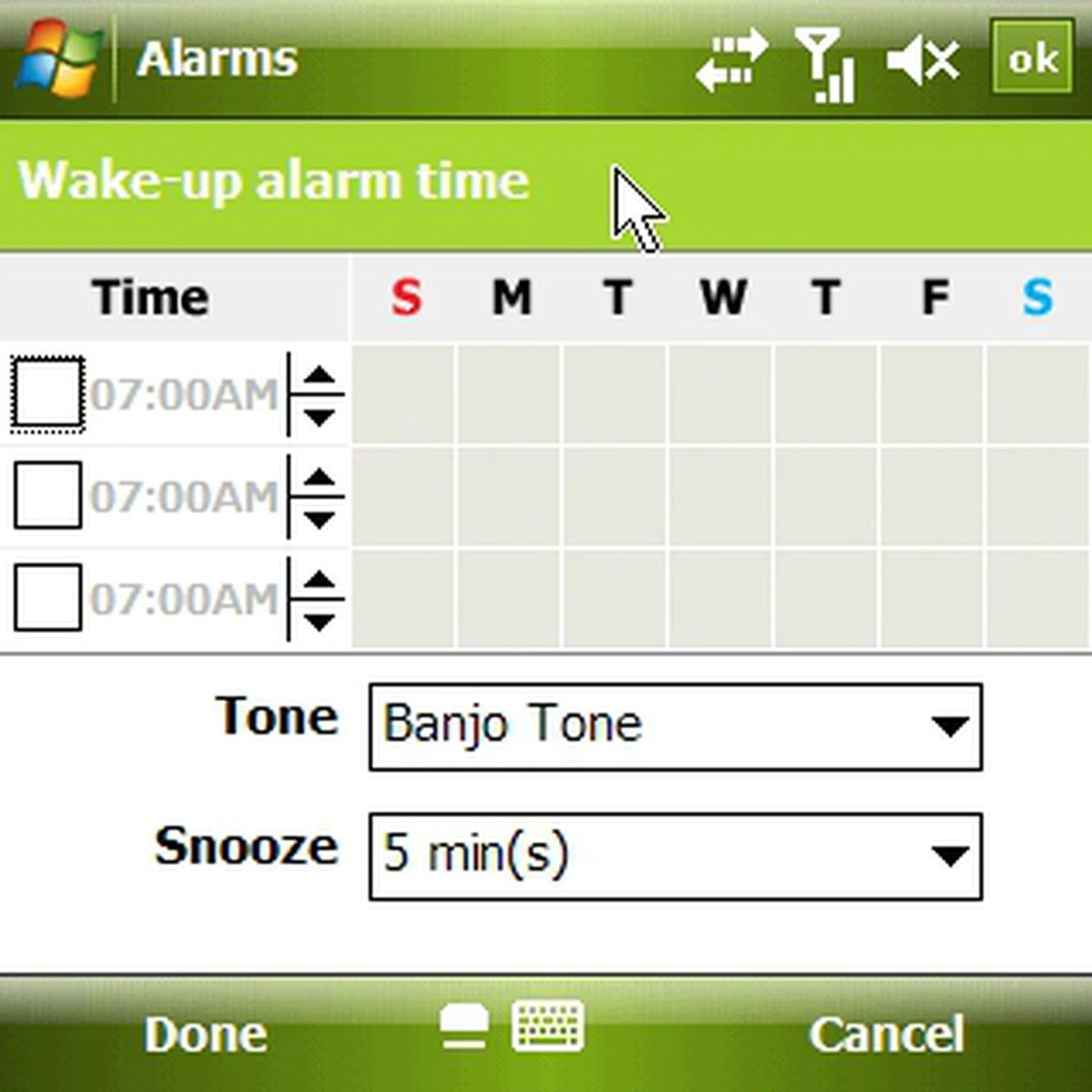 Samsung improves upon the bundled Alarm application with a new interface.