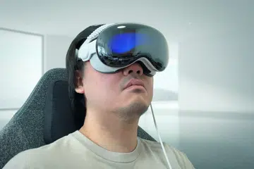 Wearing the new Apple Vision Pro powered by the M5 processor.