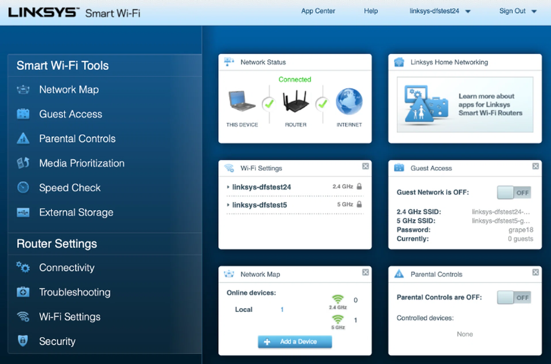 Anyone who has ever used a Linksys router will find this interface familiar.