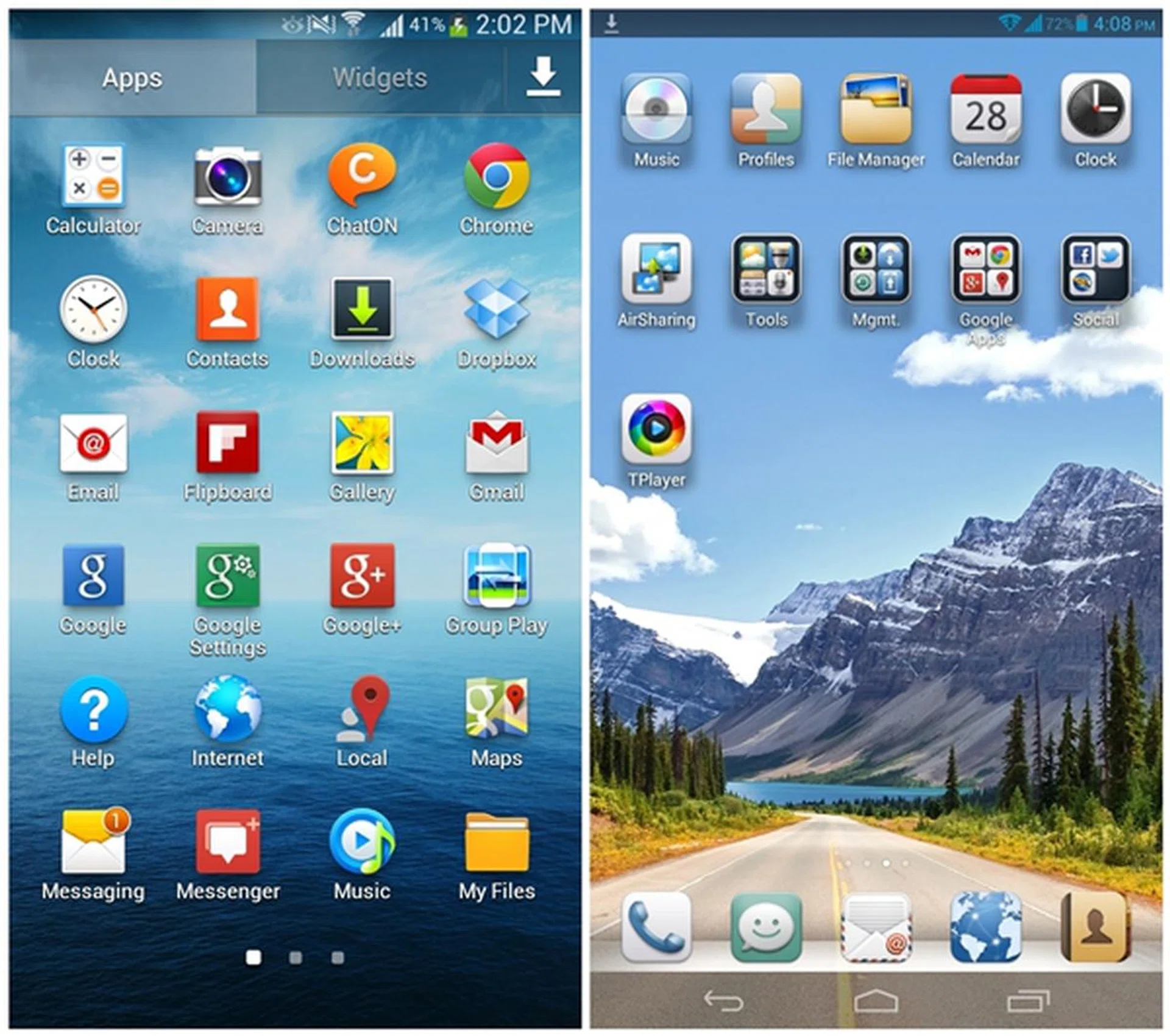 Samsung (left) sticks closer to the stock Android user interface than Huawei (right), which makes it easier for any Android user who is switching over to the Galaxy Mega with LTE.