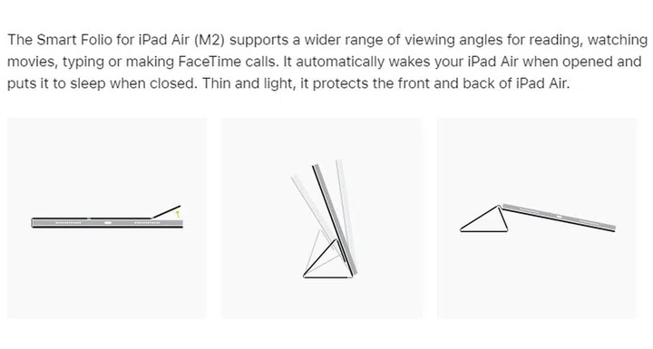 Product description of the new Smart Folio case for the Apple iPad Air (M2).