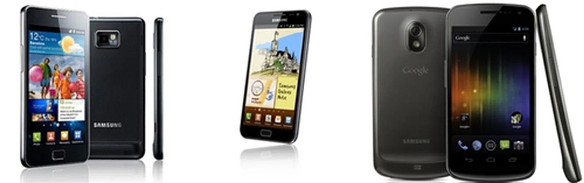 From left to right: Samsung Galaxy S II, Samsung Galaxy Note, Samsung Galaxy Nexus