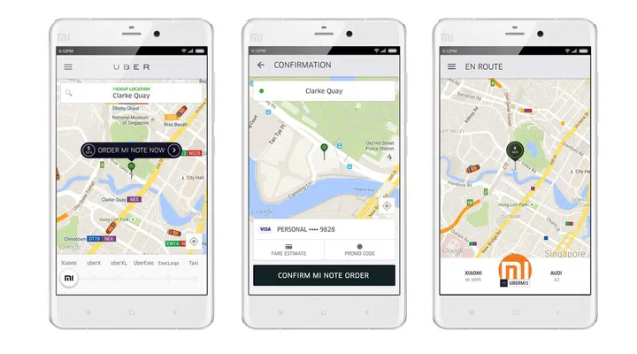 A visual guide on buying the Xiaomi Mi Note through the Uber app.