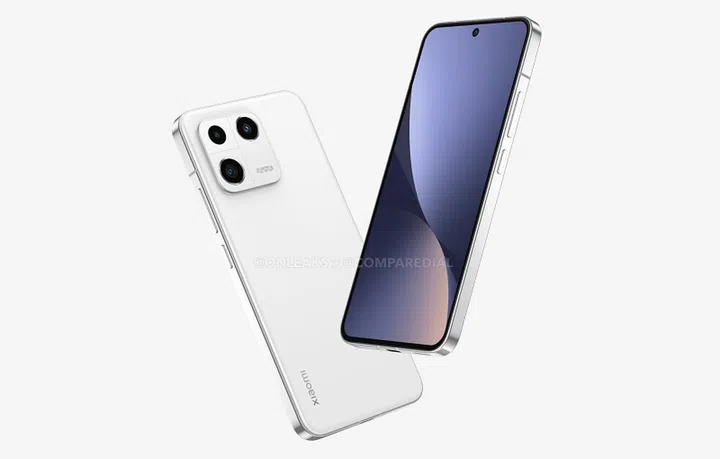 The Xiaomi 13 seems to have smooth, curved edges on the back. <br>Image source: @OnLeaks x CompareDial