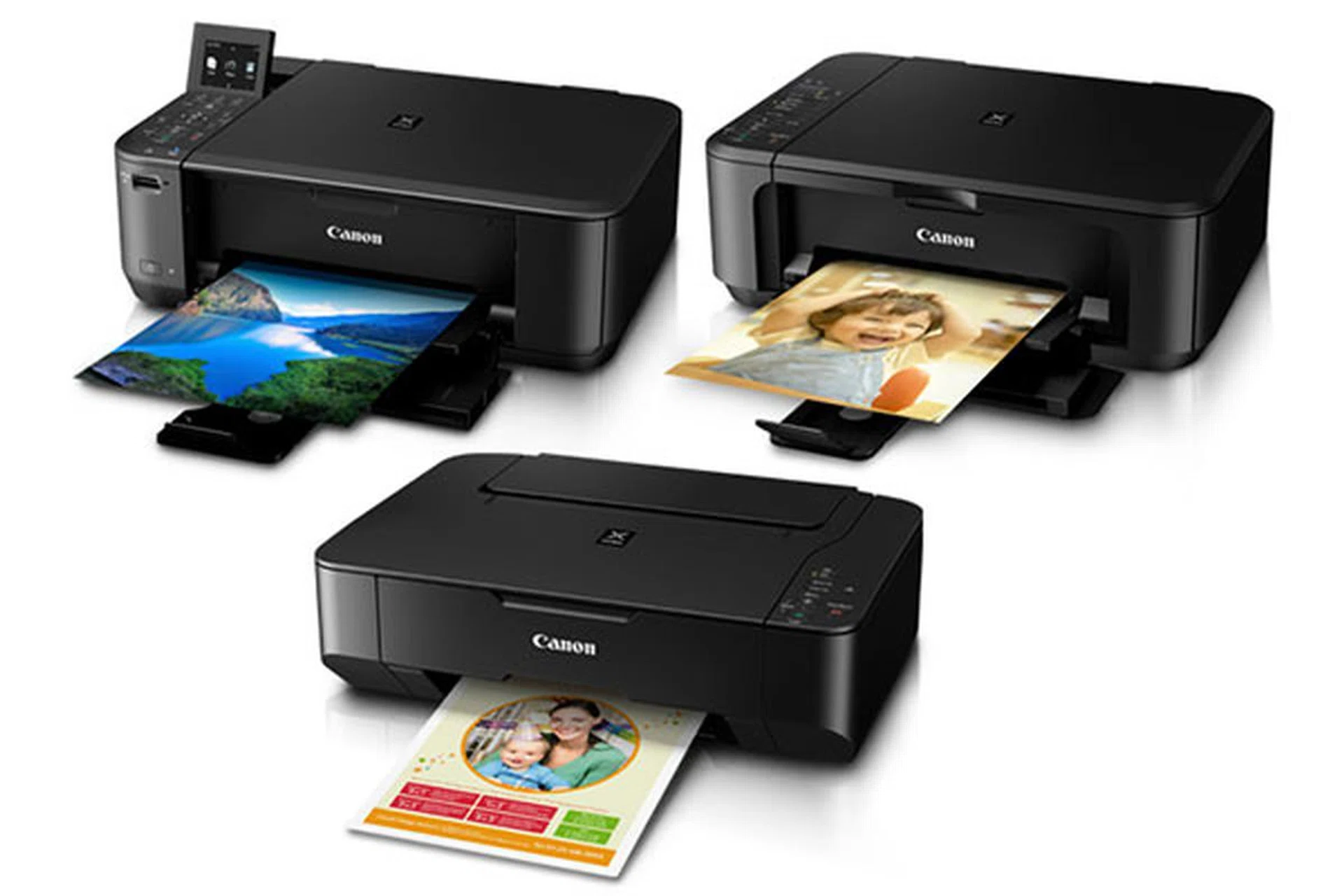 From top: The Canon Pixma MG4270, MG2270, and MP237 AIO photo printers.