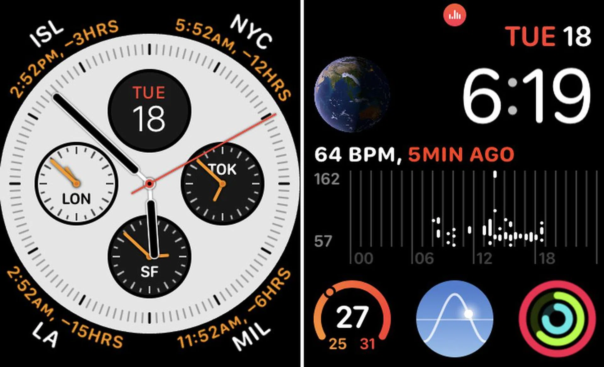 Inforgraph (left) and Infograph Modular (right) are two watch faces exclusive to Apple Watch Series 4.
