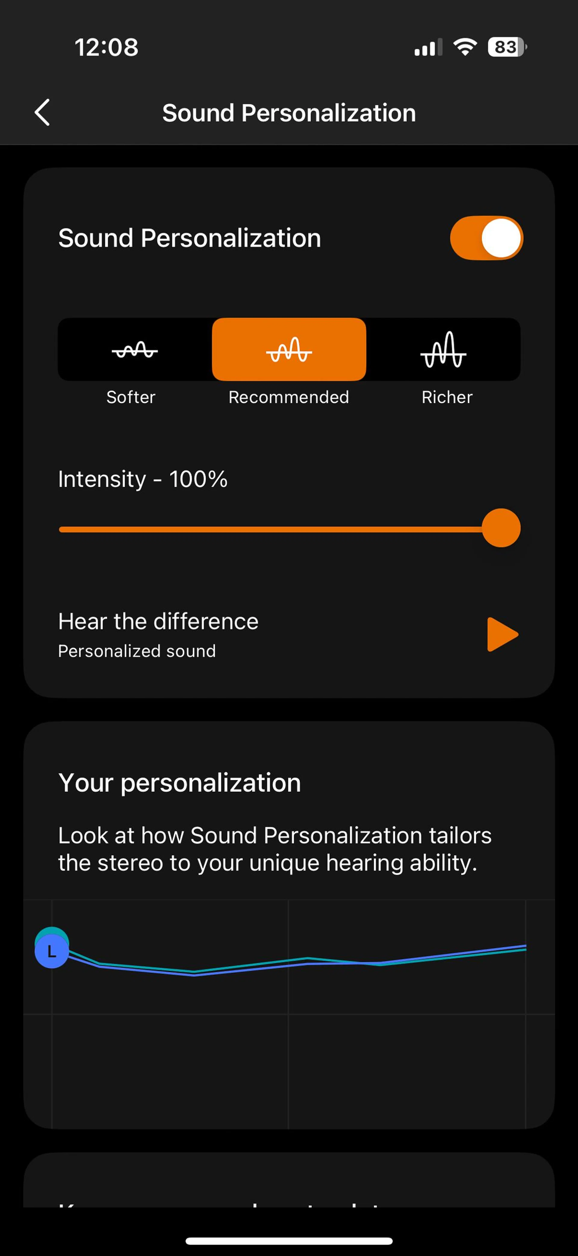 Sound personalisation feature. Photo: HWZ.
