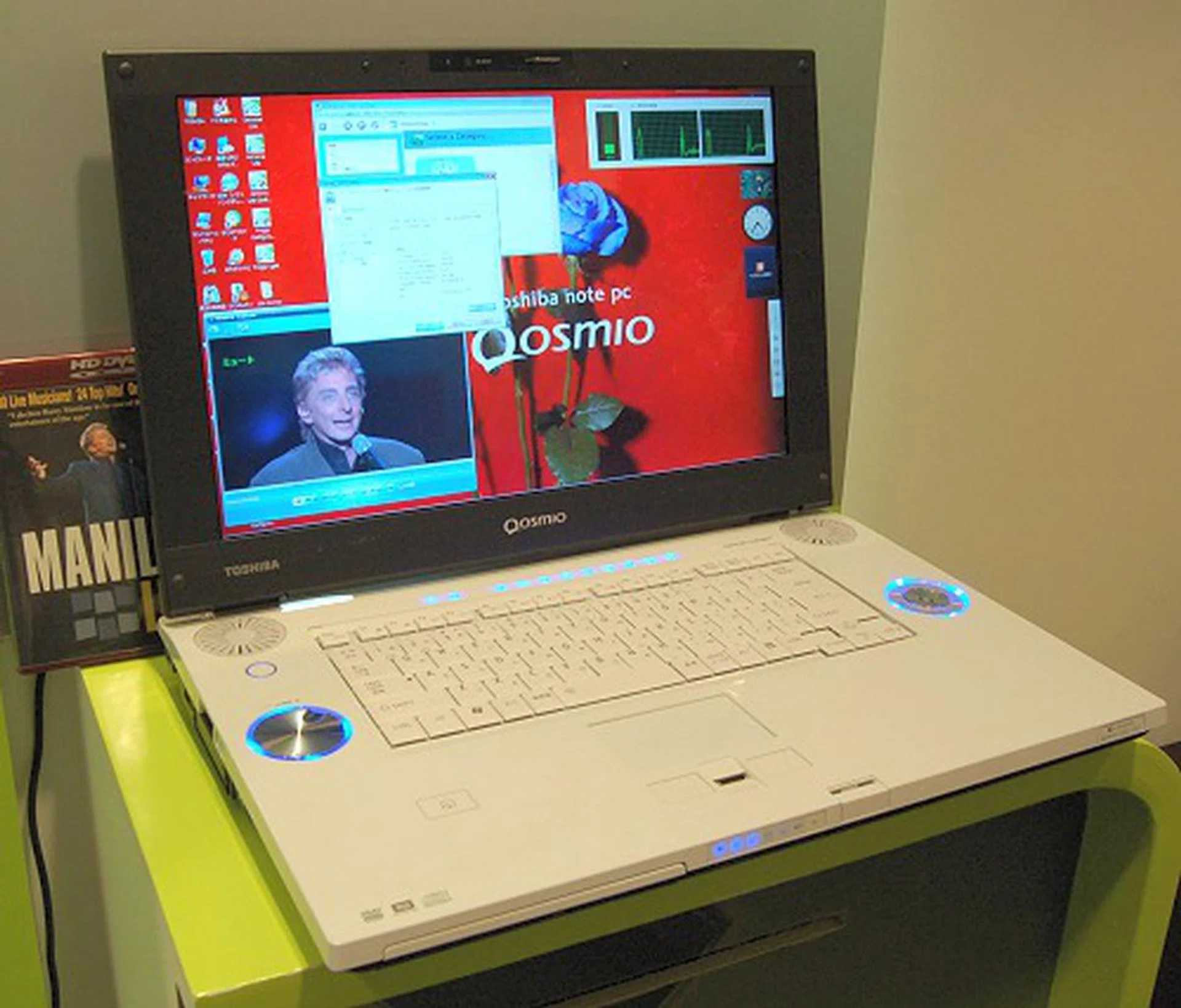 Now here's a looker... the Toshiba's entertainment class Qosmio was given a real good facelift and it feels less bulky than its predecessors.