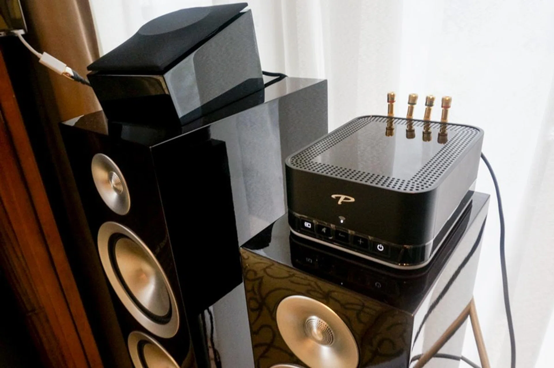 The PW AMP is easily powering a much larger floor-standing speaker and giving it wireless capabilities too.