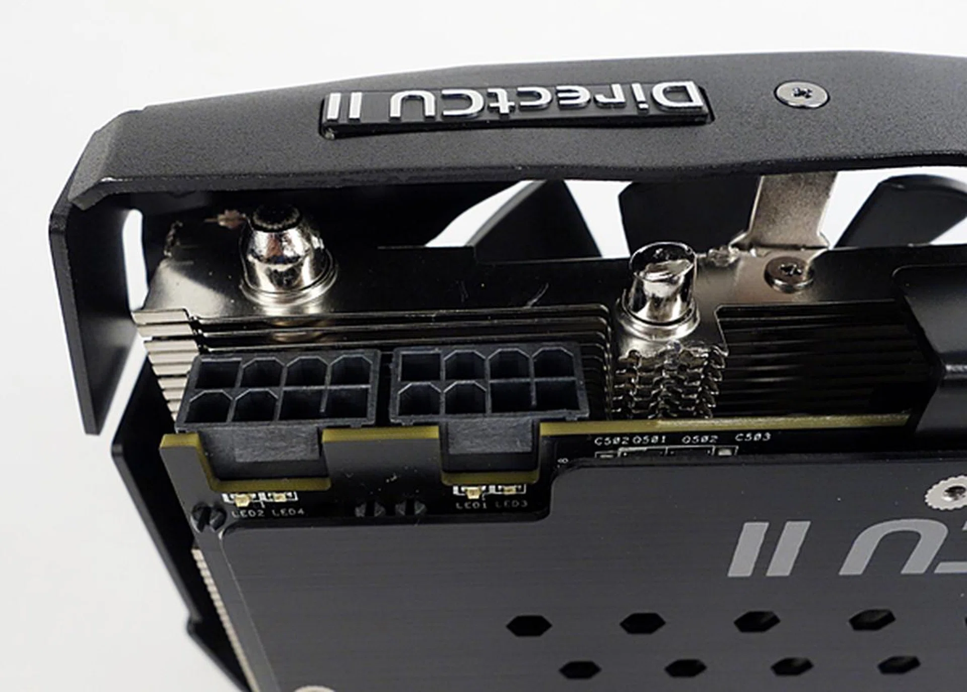 Below the Molex connectors, there are four LEDS that will light up when the card is powered up.