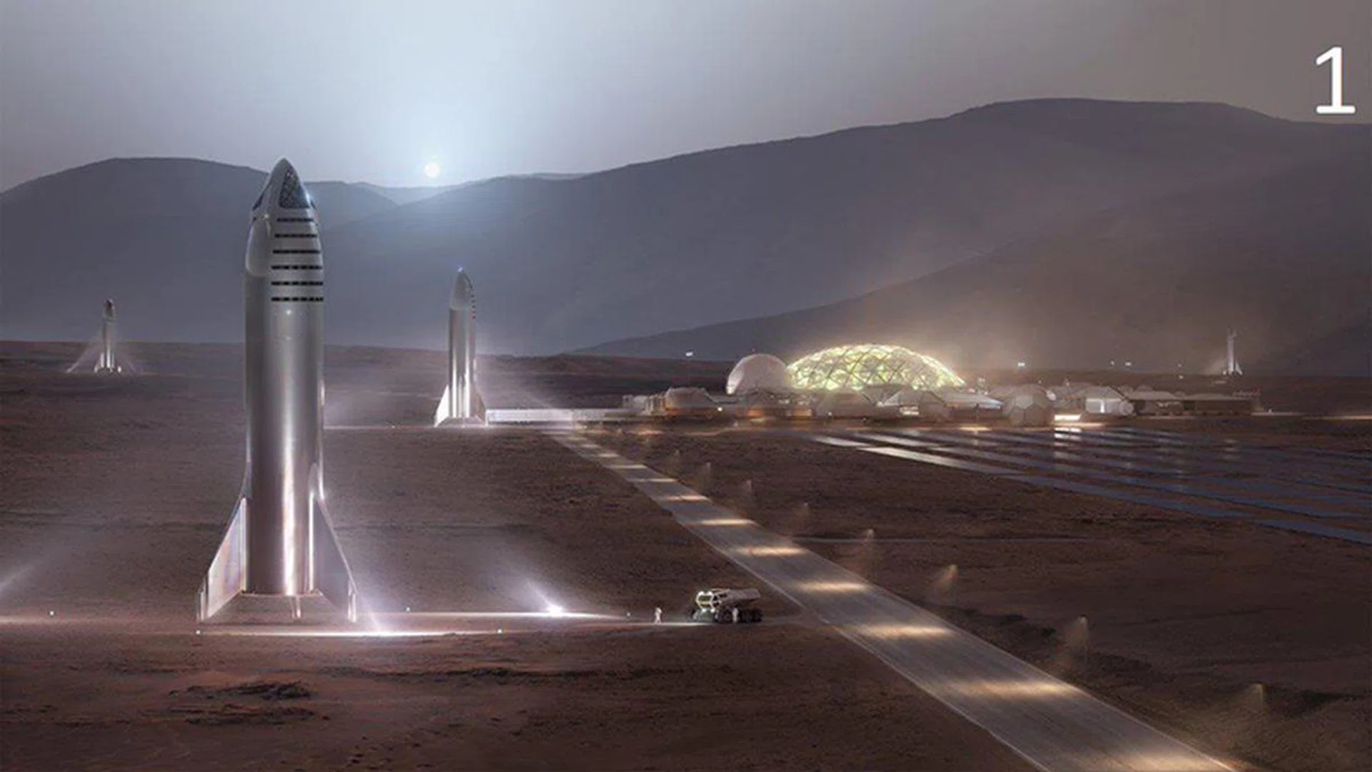 An artist's rendering of Starships on Mars. (Image Source: Elon Musk via Twitter)