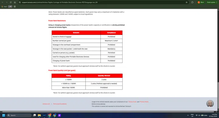 AirAsia power bank guidelines