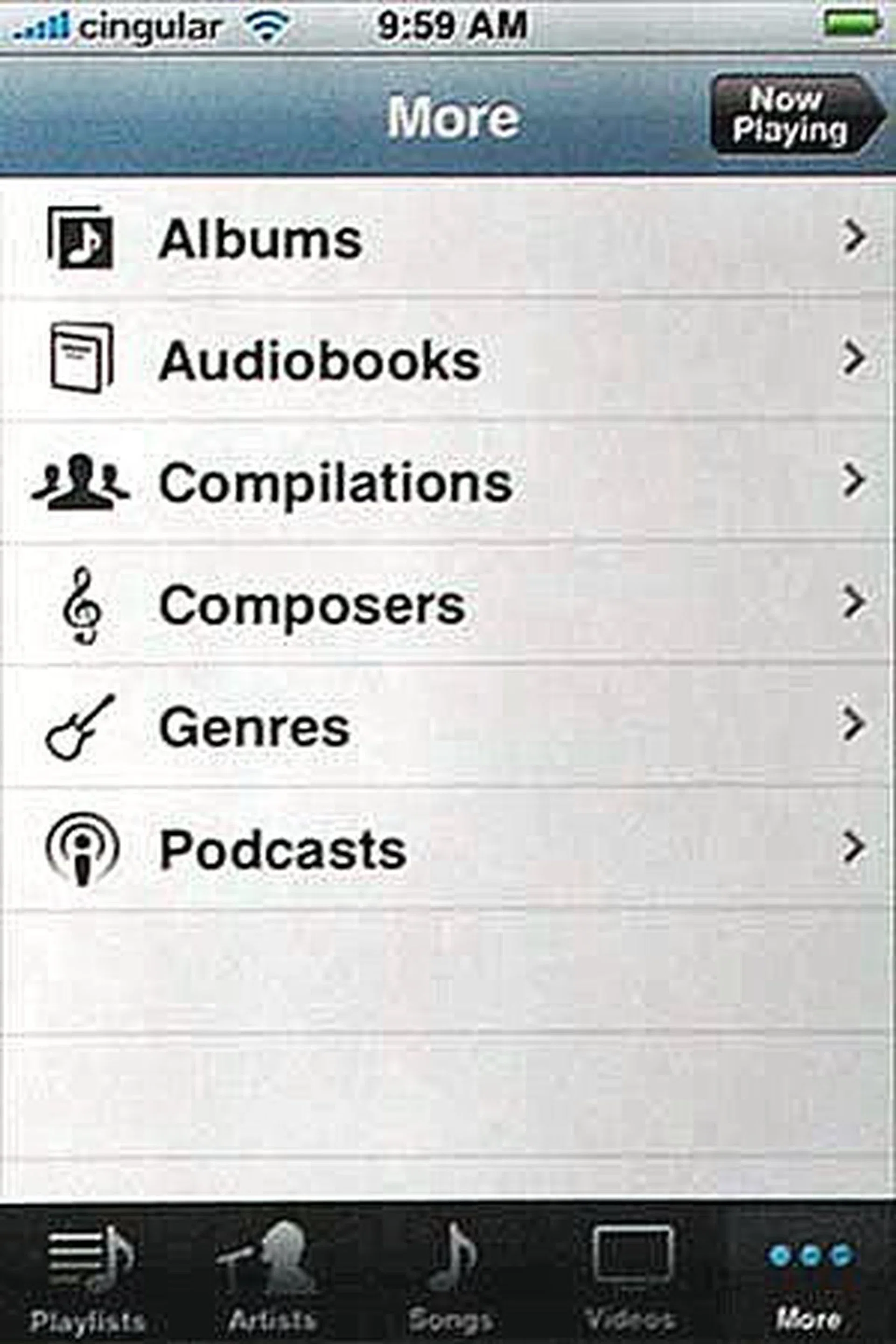 A pretty self-explanatory screen here. Whatever you're listening to, the iPhone can sort it out for you here.