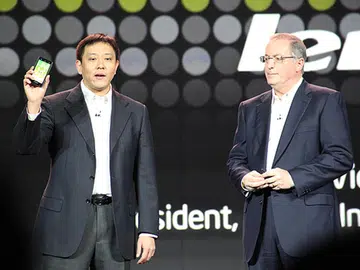Liu Jun, Lenovo senior vice president and president of Mobile Internet and Digital Home, joined Intel President and CEO Paul Otellini onstage to debut the Lenovo K800 smartphone based on Intel technology.