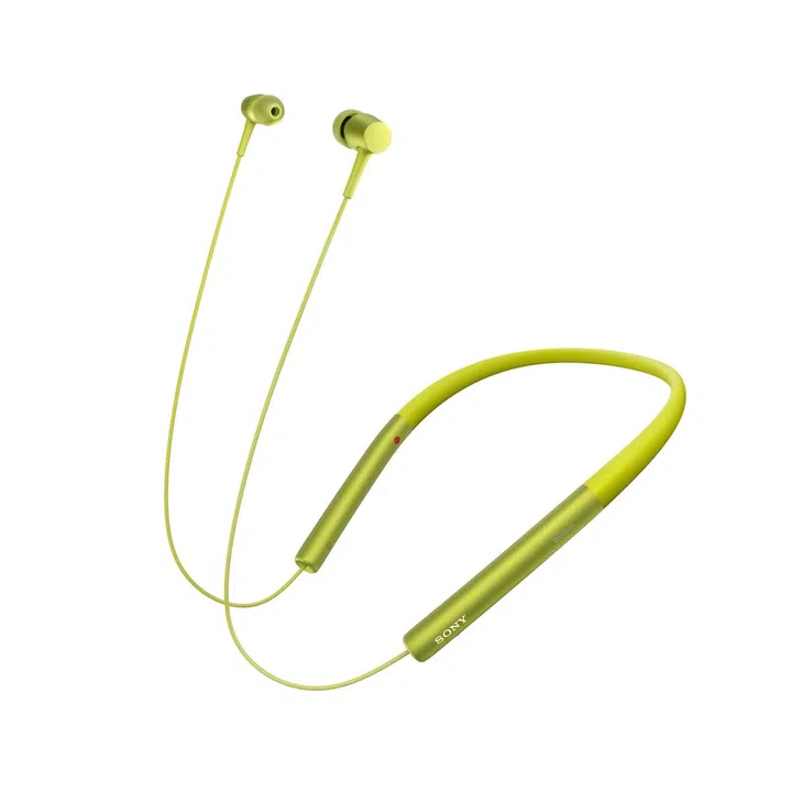 Sony h.ear in MDR-EX750BT headphones, with Bluetooth 4.1 and behind-the-neck design.