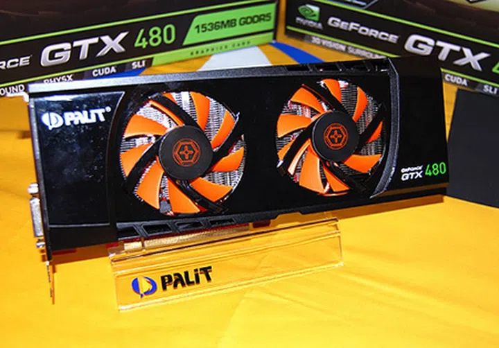 Palit's custom designed GeForce GTX 480 features dual fans, which would hopefully help bring temperatures down.
