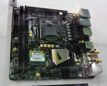 The ASRock Z77E-ITX, a mini-ITX board that supports up to 16GB of DDR3 2800+(OC) memory modules with its two DIMM slots. It has a PCIe Gen 3.0 x16 slot to take a discrete graphics card. It even features ASRock Digi Power that delivers digital pulse-width modulation to the CPU.