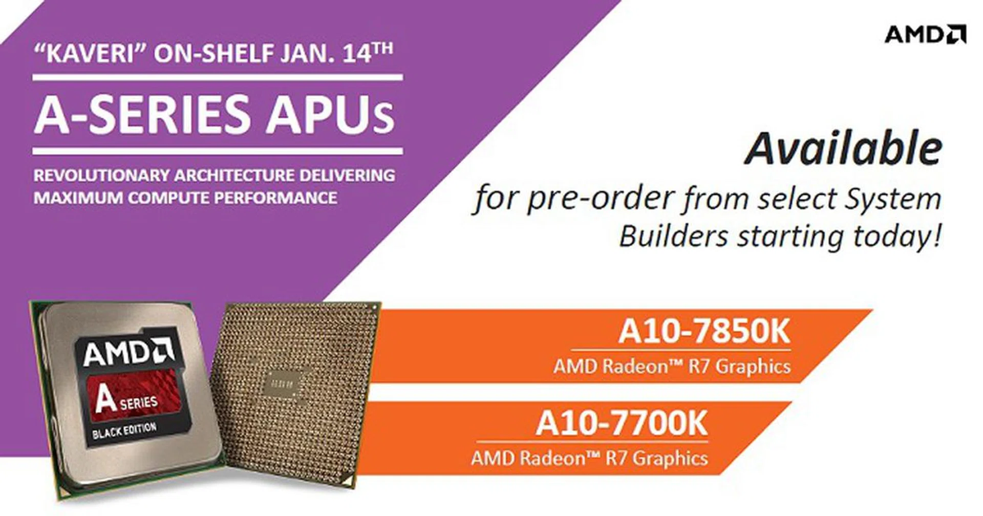 AMD plans to have the desktop Kaveri APUs and systems available in retail shelves by 14 Jan.