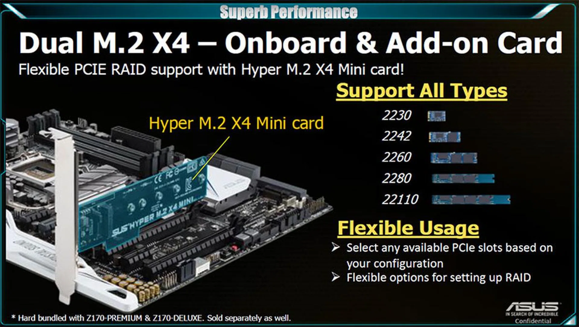 There is dual M.2 PCIe 3.0 x4 support in the form of one onboard slot and an additional add-on card. (Image Source: ASUS)